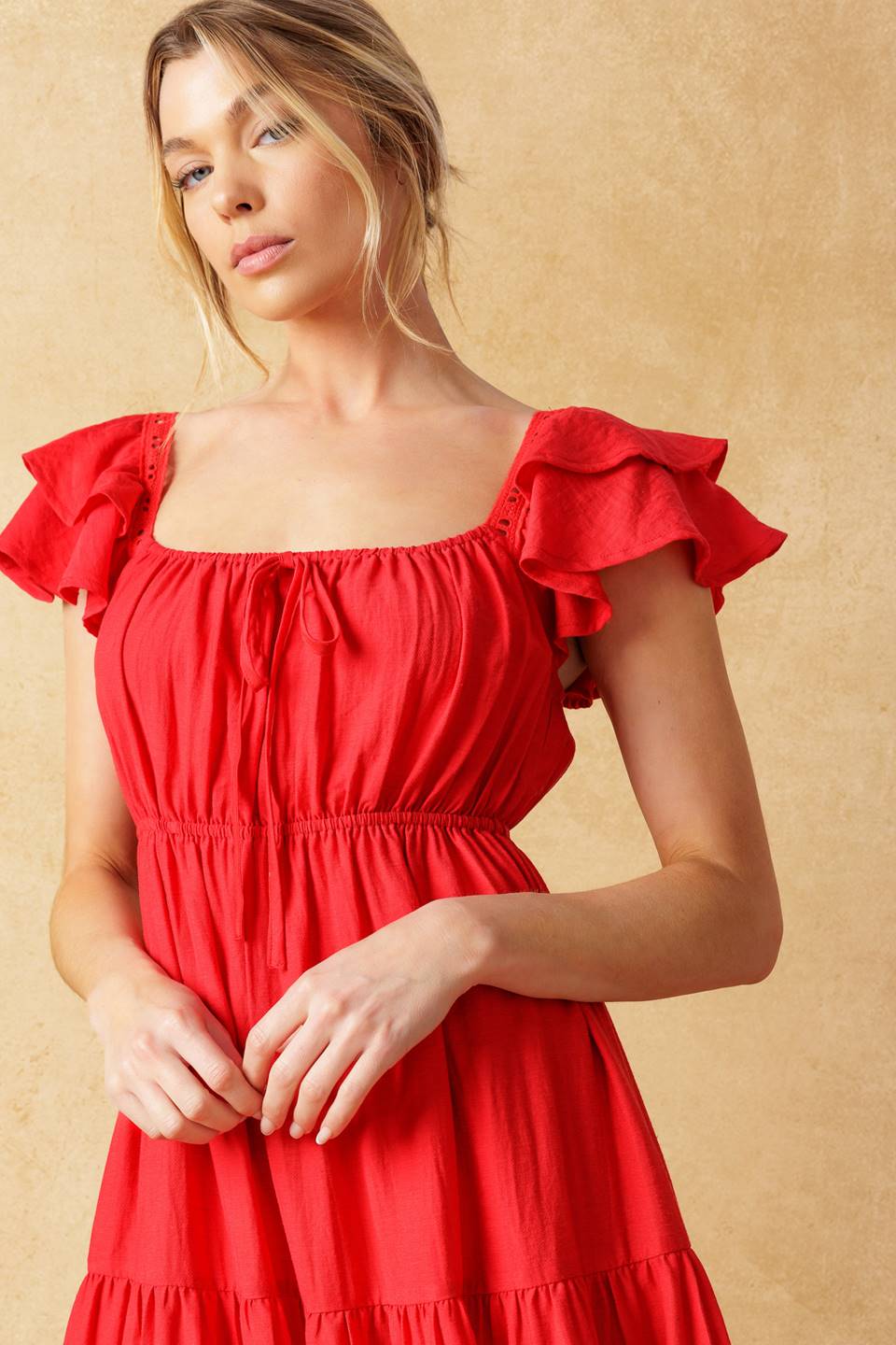 GET WITH IT WOVEN MIDI DRESS Flying Tomato